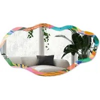 Wallfluent Kleurrijke Veren Spiegel - Groen Moderne Rechthoekige Wandspiegel - Organische Spiegel - Woonkamer, Kantoor, Slaapkamer - Abstract - 45x90 cm - Totale afmeting 52x97 cm