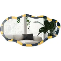 Wallfluent Geometrisch Patroon Spiegel - Geel Rechthoekige Spiegel Voor Interieur - Organische Spiegel - Kantoor, Woonkamer, Hal - Geometrisch - 45x90 cm - Totale afmeting 52x97 cm