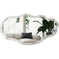 Wallfluent Grijs Marmer Spiegel - Grijs Rechthoekige Spiegel Met Modern Design - Organische Spiegel - Slaapkamer, Woonkamer, Kantoor - Klassiek - 45x90 cm - Totale afmeting 52x97 cm