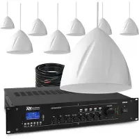 Power Dynamics 100V geluidsinstallatie met 8 hangende speakers en 4-zone versterker - 240W - Wit
