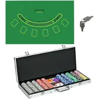 SPORTNOW Pokerset met Slot - 500 Pokerchips 11,5 Gram - 2 Pokerdecks - 5 Dobbelstenen - 1 Dealer Button - 1 Small Blind - 1 Big Blind - Zilver