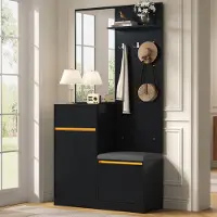 HAUSS SPOLE Kompakt Schoenenkast Met Spiegel En Led Verlichting Voor Hal En Entree Zwart 105 X 38 X 190 Cm