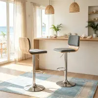 HAUSS SPOLE Barhocker Set Van 2 - 360 Graden Draaibaar En Hoogte Verstelbaar - Voor Keuken Eiland En Bar - Stof Grijs