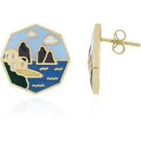 Cavill - Artistieke Oorbellen - 925 Sterling Zilver Verguld - Landschapsmotief met Blauw, Wit & Grijs Emaille - 19 mm - Lichtgewicht & Modieus