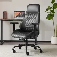 HAUSS SPOLE Bureaustoel Ergonomisch Hoog Model Verstelbare Armleuningen Verstelbare Zithoogte Lederen Bekleding Met Wielen Voor Thuis En Kantoor Zwart