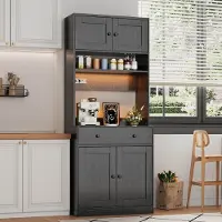 HAUSS SPOLE Keukenkast - Hoog Keukenkast Met LED, Stopcontact En Lade - Voor Keuken, Eetkamer En Woonkamer - MDF - Zwart - 72x40x180 Cm