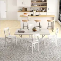 HAUSS SPOLE Eetkamerstoel Set Van 4 - Moderne Houten Keukenstoelen Met Open Rugleuning - Voor Keuken, Eetkamer En Woonkamer - Wit