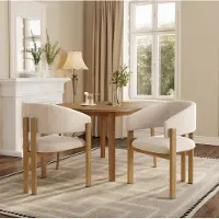 HAUSS SPOLE Eetkamerstoel - Set Van 4 - Met Armleuning En Houtnerf - Voor Eetkamer, Woonkamer En Café - Metaal En Linnen - Beige