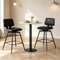 HAUSS SPOLE Barkruk Set Van 2 Ergonomische Rugleuning Draaibaar Kunstleer Metalen Frame Voor Keuken Bar En Woonkamer Zwart