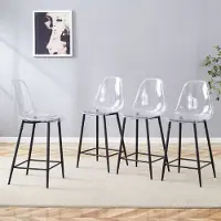 HAUSS SPOLE Transparante Barkruk Set van 4 - Modern Design Met Metalen Onderstel - Voor Keuken, Bar En Eetkamer - Kunststof - Zwart