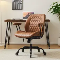 HAUSS SPOLE Bruine Leren Bureaustoel Met Verstelbare Armleuningen En Wielen Ergonomische Zitstoel Met Stevige Rugsteun Voor Thuis En Kantoor
