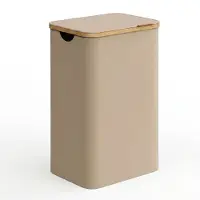 Songmics Wasmand met deksel – 3 compartimenten – 150 liter – Uitneembare waszak – Opvouwbaar – Bruin