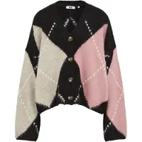 We fashion - Dames oversized gebreid vest van wolmix met ruit - Oversized - Donkerbruin - Maat: S