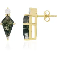 Cavill - Zilveren Oorbellen met Braziliaanse Kite Mosagaat 1,912 ct & Tanzania Zirkonen 0,688 ct - 925 Sterling Zilver Verguld - Modern Sieraad