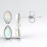 Cavill - Zilveren Oorbellen met 0,59 ct Australische Ovale Cabochon Opaal - 925 Sterling Zilver - Platina Verguld - Elegante Tijdloze Oorhangers Dames