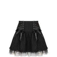 Hell Bunny - Rockabilly Minirok - QUINZEL C Pinstripe SKIRT - S tot XXL - voor Vrouwen - zwart-wit | Maat XL