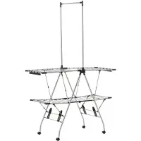 Markenlos – Opvouwbaar wasrek van 138,5 x 63 x 208 cm, zilver en zwart, ideaal voor het drogen van kleding