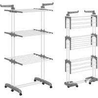 Markenlos – Inklapbaar wasrek met 6 opvouwbare vleugels op 3 niveaus, uitschuifbaar van 66-130 cm, ruimtebesparend voor binnen en buiten het huis (grijs
