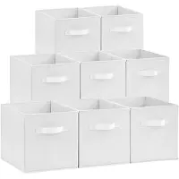 Famanu – 8-Pack inklapbare opbergdozen, decoratieve manden, middelgrote opbergkratten met handgrepen, 26x26x27 cm, wit