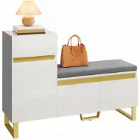 Merax Schoenenkast met Zitbank - 120 x 35 x 85 cm - Wit met Goudkleurige Accenten - Lade - Opbergvakken - Halmeubel