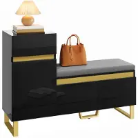 Merax Schoenenkast met Zitbank - 120 x 35 x 85 cm - Zwart - Goudkleurige Accenten - Lade - Opbergvakken - Halmeubel