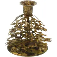 Meander Kandelaar met bladeren metaal antiek goudkleur 6,25x7,5cm