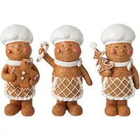 J-Line figuur Peperkoek Koken - polyresin - beige/wit - small - 3 stuks