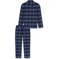 Schiesser Pyjama lang 'Selected Premium Warming' blauw denim / zwart