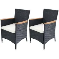 vidaXL Tuinstoelen, 2 stuks, met kussens, polyrotan, zwart
