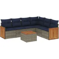 vidaXL 7-delige loungeset voor buiten, met kussens, grijs, kunststof riet