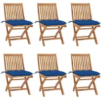 vidaXL Klapstoelen met kussens, 6-delig, massief teak hout