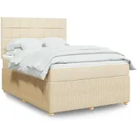 vidaXL Boxspring met matras stof crèmekleurig 140x190 cm