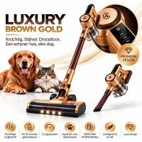 AG AG4200 Steelstofzuiger Draadloos – Stofzuiger Zonder Zak - 35.000 Pa – Krachtige Draadloze Stofzuiger – Kruimeldief – Dierenharen – LED Zuigmond – Lichtgewicht – Luxury Brown Gold