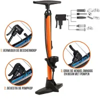 Strex Fietspomp - Handmatig - 11 Bar - Drukmeter - Geschikt voor Dunlop Presta Schrader - Oranje