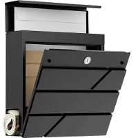 Avalo Brievenbus RVS Zwart - Wandbrievenbus - Krantenvak Slot - 37 x 37 x 10,5 cm