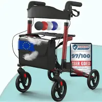 Vali Rollator - Rollators Binnen en Buiten - Rollator Lichtgewicht en Opvouwbaar - Zwart/Rood - 65cm x 66cm x 97cm