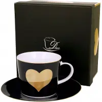 Duo Porseleinen Kop en Schotel 250ml - Gouden Hart - Valentijnsdag Cadeau