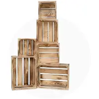Famanu – Houten krattenset, set van 6 opbergkratten in 3 maten, decoratieve houten opbergkisten, -gecertificeerd hout, gerookt