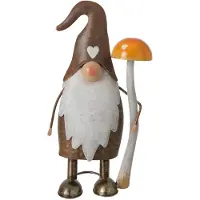 J-Line figuur Kabouter Paddenstoel - metaal - taupe/oranje - small