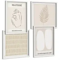 Coloray 4-Delige Schilderij Set - Lijnen En Vormen In Beige En Witte Tinten. - 40 x 40 En 40 x 60 - Muurdecoratie - Interieur Decoratie - Wanddecoratie