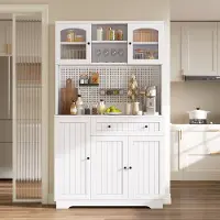 HAUSS SPOLE Keukenkast Hoogkast Met Verstelbare Legplanken En Vitrinedeuren Voor Keuken En Eetkamer Wit 103,5 X 40 X 180 Cm