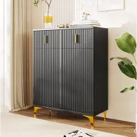HAUSS SPOLE Schoenenkast - 2 Deuren, 2 Lades En Verstelbare Legplanken - Voor Hal En Woonkamer - Spaanplaat - 83x35x101 Cm - Zwart