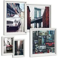 Coloray 5-Delige Schilderij Set - Stijlvolle Auto'S En Stadsarchitectuur - 50 x 50 cm, 20 x 30 cm En 40 x 60 cm - Wanddecoratie - Muurdecoratie - Moderne Interieurdecoratie - Moderne Wanddecoratie