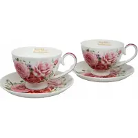 Queen Isabell Elegante Porseleinen Kopjes met Schotels - Rozenmotief (2 stuks)