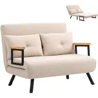 HOMCOM slaapbank, tweezitsbank met bedfunctie, slaapbank met fluweleffect, beige