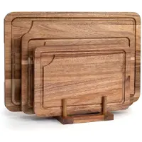 Famanu – Houten snijplanken set met sapgoot, 3-delige set (klein, medium en groot), ideaal voor snijden en charcuterie, slagerblok voor vlees