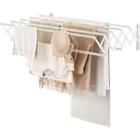 Markenlos – Wandmontage droogrek, uittrekbaar met 7 stangen, ruimtebesparend droogrek voor wasruimte, handdoekhouder van metaal voor badkamer, 42-80 x 59 x 19 cm, wit