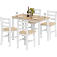 HOMCOM Eettafel met 4 stoelen, eethoek met rechthoekige houten tafel voor de keuken, naturel