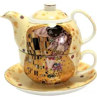 Queen Isabell Merkloos Markloze theepot met kop en schotel, "De Kus" Klimt Design