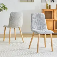 OKWISH Eetkamerstoel - 88 Cm - Ergonomische Rugleuning met Geplooide Stoffering - Voor Eetkamer en Keuken - Hout en Stof - Lichtgrijs